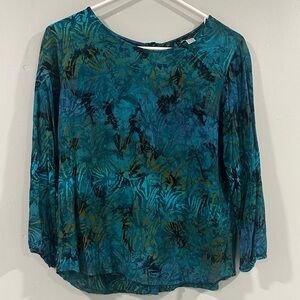 Java emerald 100% rayón batín Teal and Gold Women's Blouse S